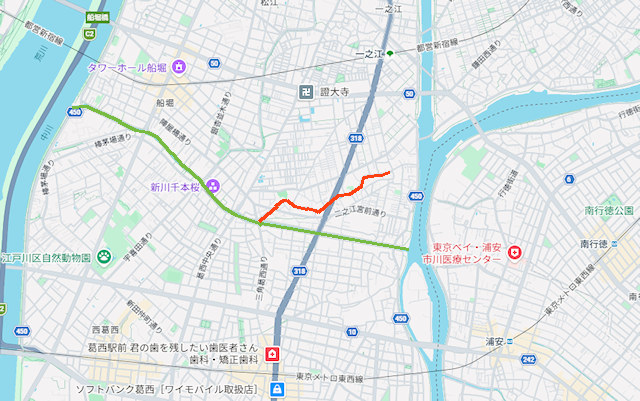 古川親水公園と新川のマップ
